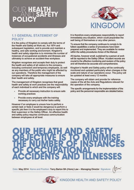 Kingdom Health & Safety Policy 2014